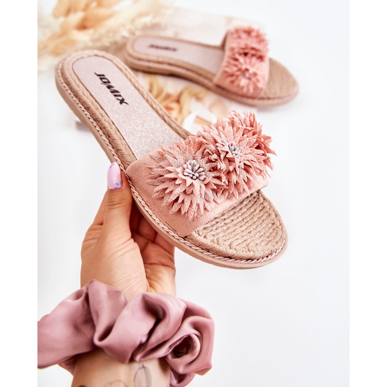 WJ1 Dámské pantofle s látkovými květy růžová Susana růžový 1