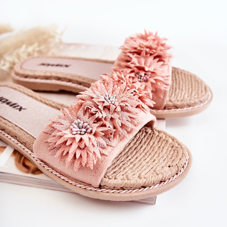 WJ1 Dámské pantofle s látkovými květy růžová Susana růžový 2