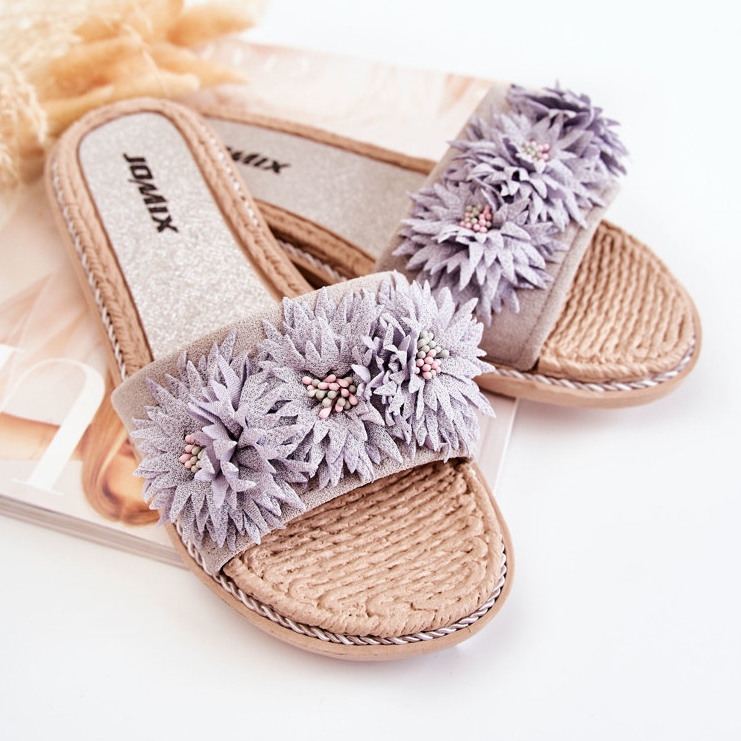 WJ1 Dámské pantofle s látkovými květy Šedá Susana 2 WJ1 Dámské pantofle s látkovými květy Šedá Susana 2