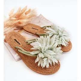 Dámské žabky se zeleným látkovým ornamentem Eviana zelená 1