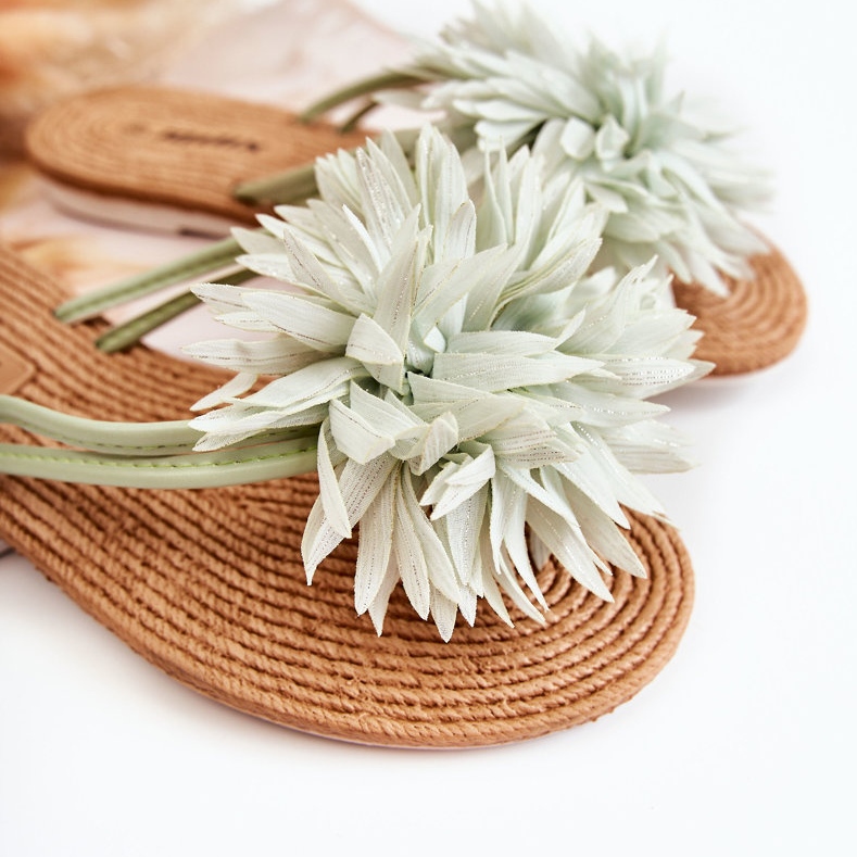 Dámské žabky se zeleným látkovým ornamentem Eviana zelená 2