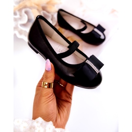 S.Barski Kožené dětské balerínky s ozdobnou mašlí Black Claril černá 1