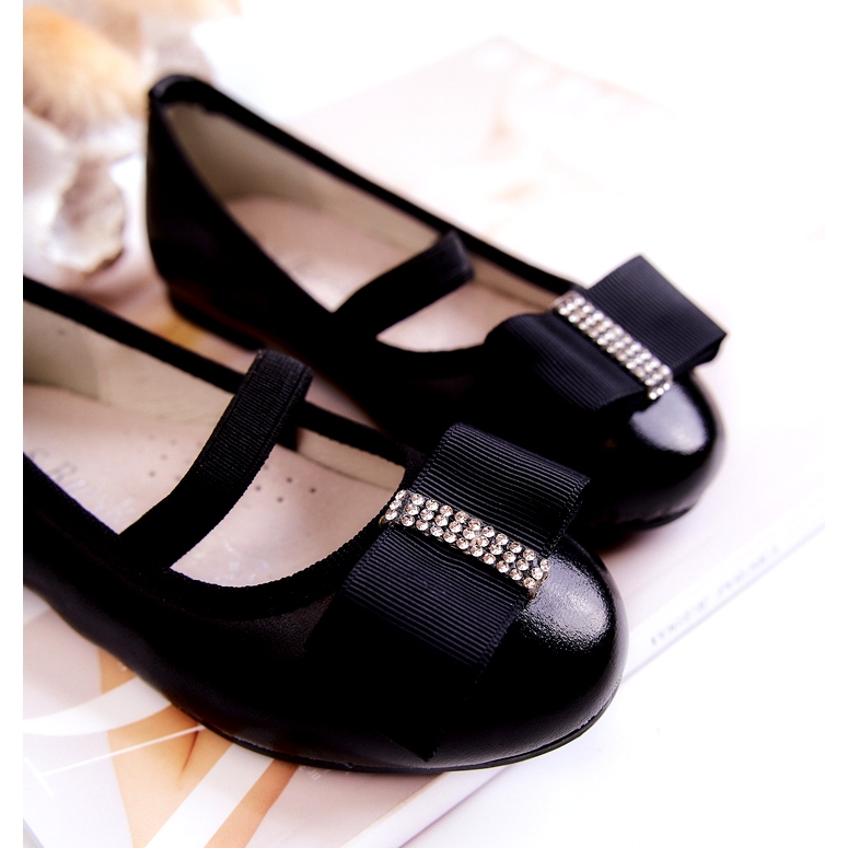 S.Barski Kožené dětské balerínky s ozdobnou mašlí Black Claril černá 3