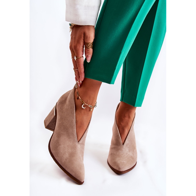 Kožené kozačky na vysokém podpatku Laura Messi Světle béžová 2344 béžový 1