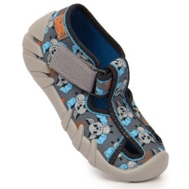 Pantofle na suchý zip s pálkou Befado Jr BEF6A šedé 1