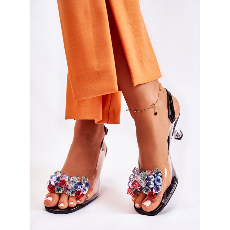 S.Barski Elegantní Sandály S Crystals Black Lanette černá vícebarevný 2