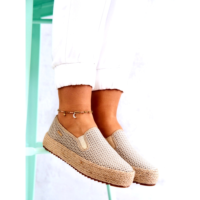 Dámské pletené tenisky Slip On Big Star JJ274394 Béžové béžový zlatý 3