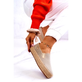 Dámské pletené tenisky Slip On Big Star JJ274394 Béžové béžový zlatý 4