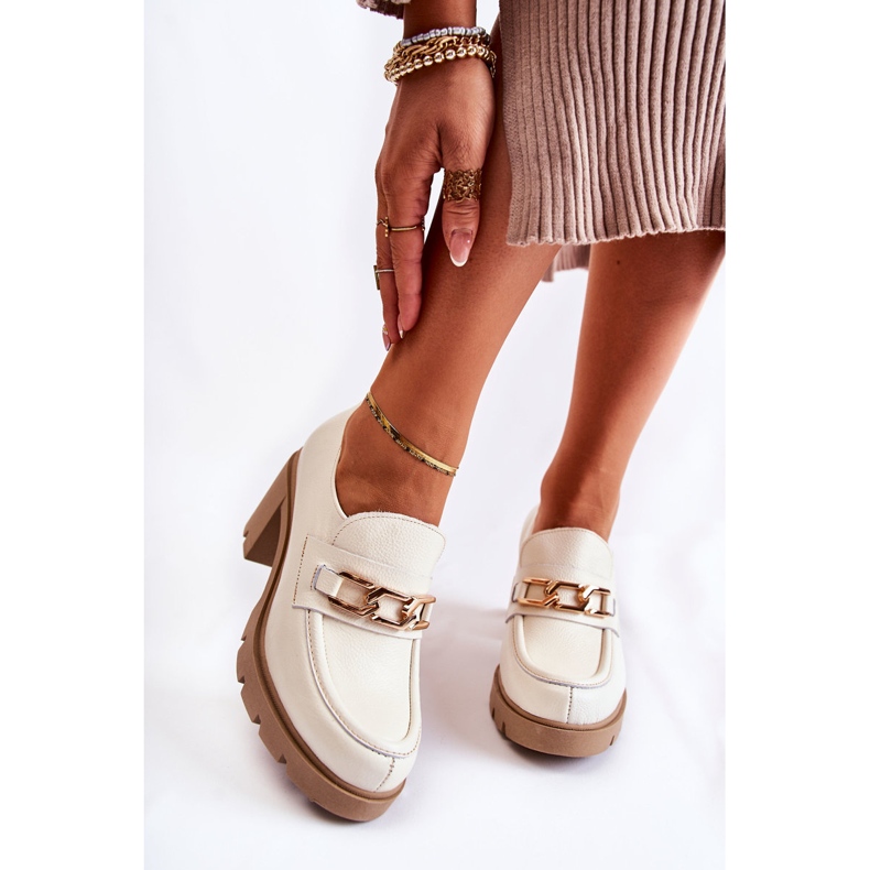 Kožené boty na sloupu se zlatým zdobením světle béžová Mikeyla béžový 1 Kožené boty na sloupu se zlatým zdobením světle béžová Mikeyla béžový 1