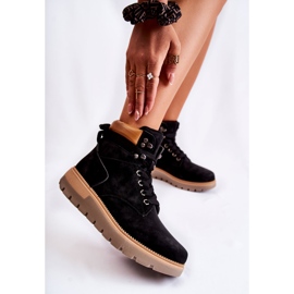 FB3 Kožené Boty Na Platformě Black Ressa černý 2