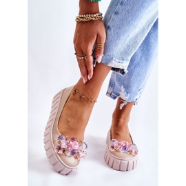 PA2 Kožené Baleríny Na Platformě S Béžovou Dekorací Ladette béžový 1