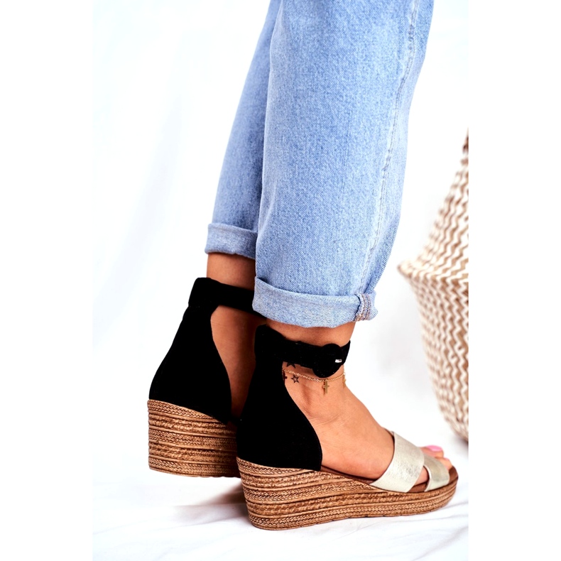 Dámské sandály Maciejka Leather Suede Black 04565-25 černý zlatý 4