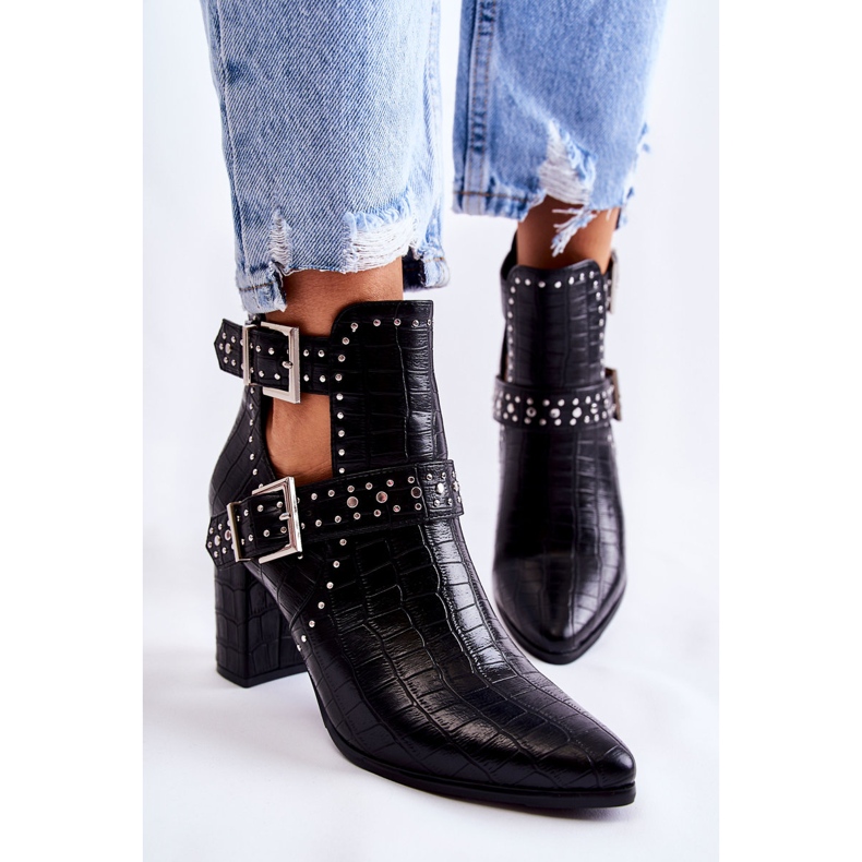 WJ2 Dámské Kozačky Na Podpatku S Kamínky Černý Kelin černá 1 WJ2 Dámské Kozačky Na Podpatku S Kamínky Černý Kelin černá 1