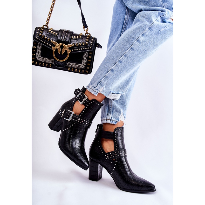 WJ2 Dámské Kozačky Na Podpatku S Kamínky Černý Kelin černá 2 WJ2 Dámské Kozačky Na Podpatku S Kamínky Černý Kelin černá 2