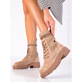 SHELOVET Béžové semišové šněrovačky hnědý 2