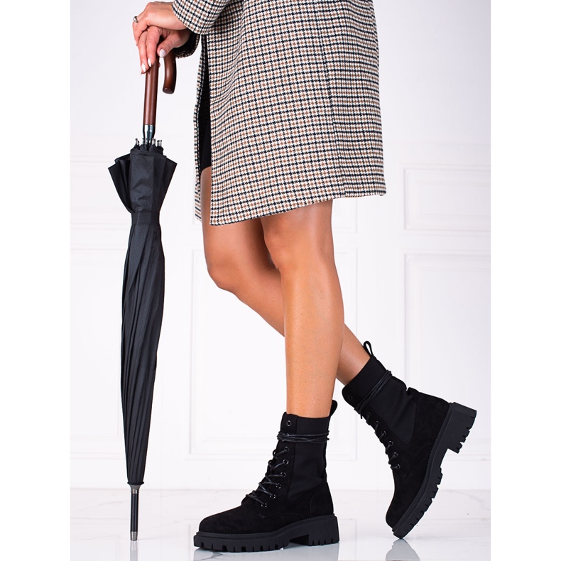 SHELOVET Černé semišové šněrovací dělnice černý 1