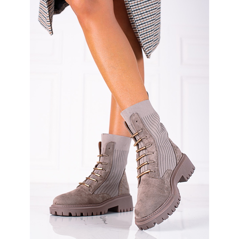 SHELOVET Hnědé semišové dělníky s uzly béžový hnědý 1