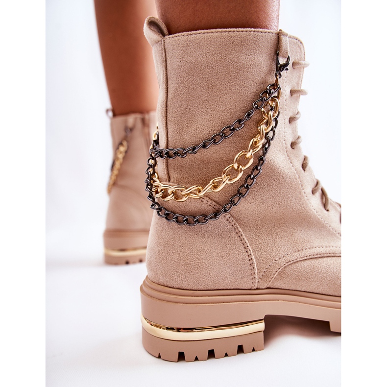 PS1 Semišové teplé kozačky s řetízkem Béžová Sorita béžový 2