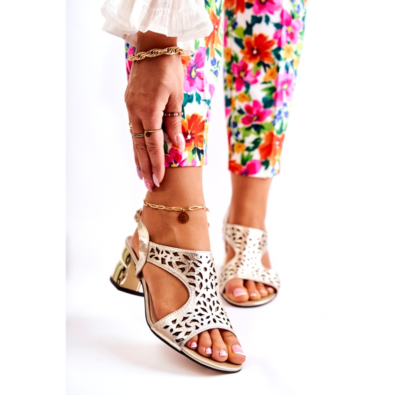 PA2 Kožené Prolamované Sandály Na Vysokých Podpatcích Zlatá Salvio zlatý 1