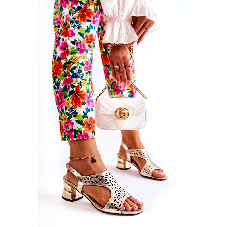 PA2 Kožené Prolamované Sandály Na Vysokých Podpatcích Zlatá Salvio zlatý 3