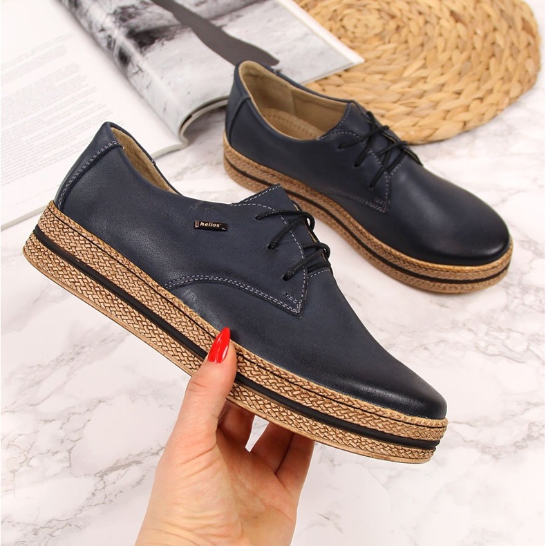 Kožené dámské boty na tmavě modré platformě Helios 380 modrý 1