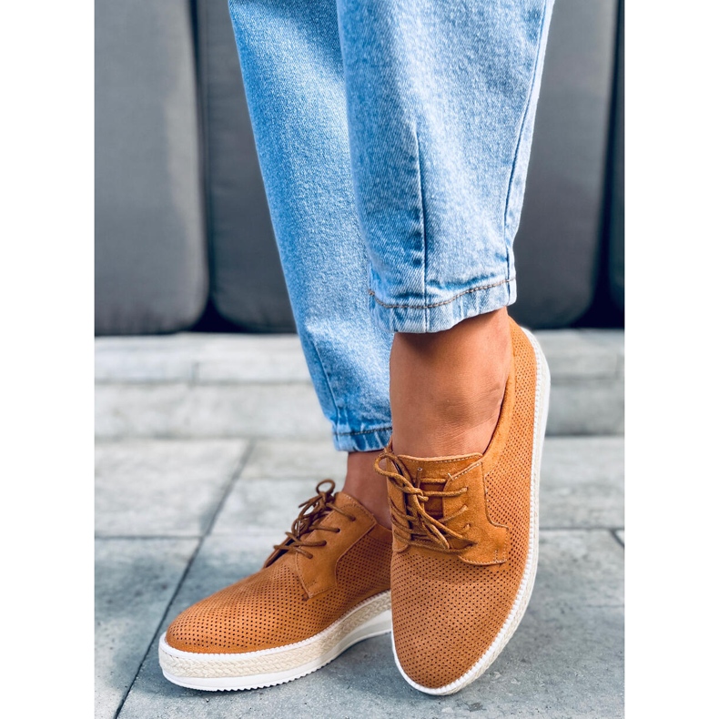 Krajkové espadrilky Guermo Camel hnědý 1