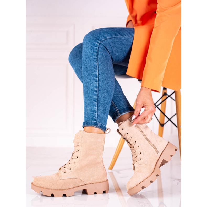 Dámské semišové šněrovací tašky Shelovet, béžové béžový 1