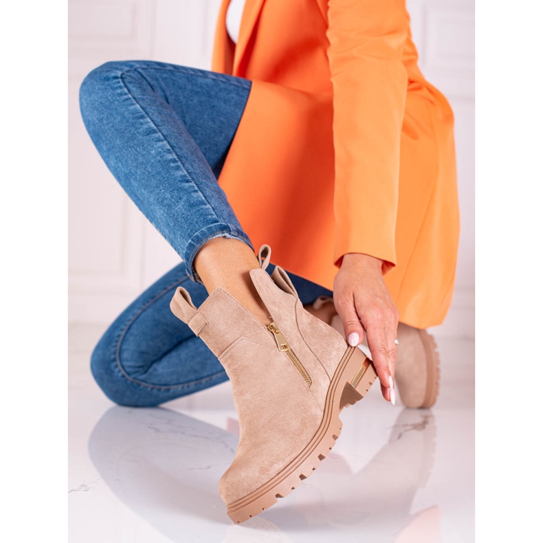 Dámské nízké kozačky Shelovet se zlatým zipem, světle hnědé hnědý 1