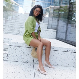 Béžové lodičky na sloupku Makka béžový 2