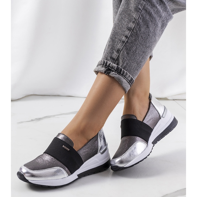 Stříbrné kožené tenisky Campina stříbrný šedá 1