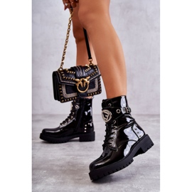 PG1 Lakované dámské kozačky s cvočky černá Leticia černý 1
