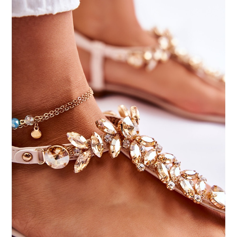 PG2 Dámské sandály žabky s ozdobným páskem béžové denní světlo béžový 4