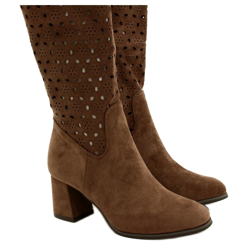 M.Daszyński Prolamované boty na hnědém sloupku SA156-10 hnědý 4