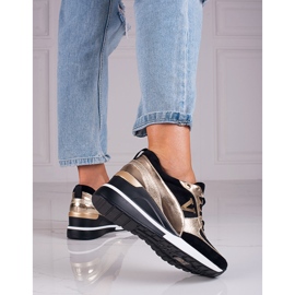 Vinceza Černozlaté dámské tenisky Potocki na klínovém podpatku černá zlatý 1