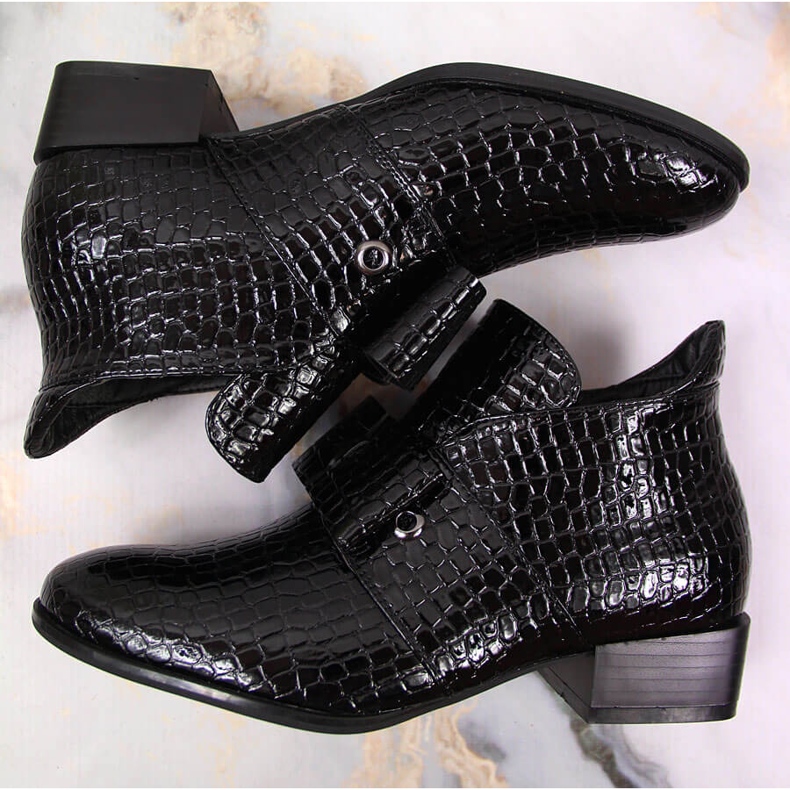 Dámské kozačky Jodhpur kozačky s lakovanou černou mašlí Potocki černá 1