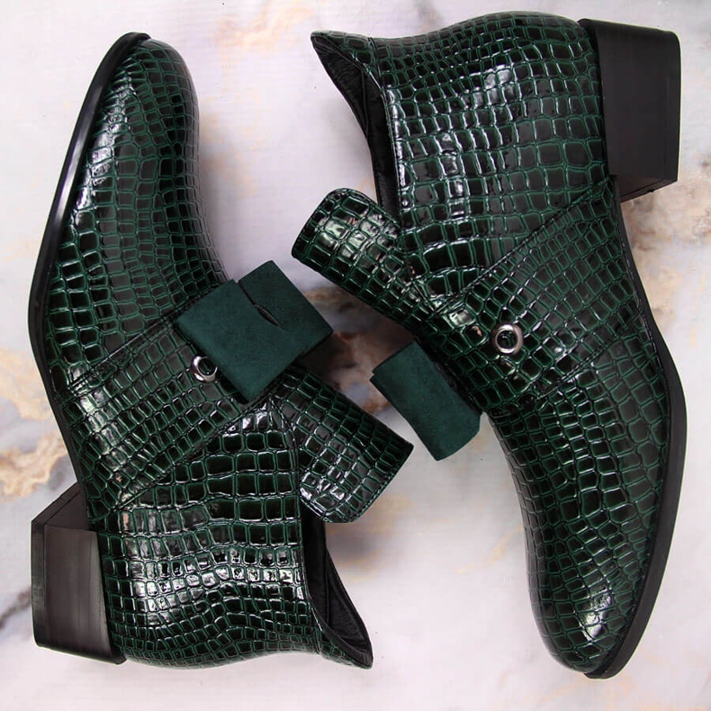 Dámské kozačky Jodhpur boots s lakovanou zelenou mašlí Potocki zelený 1
