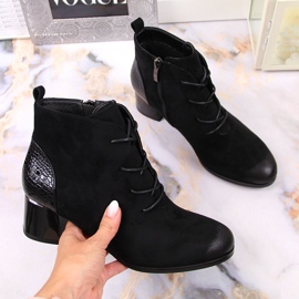 Dámské kozačky, zateplené krajkové eko-semiš černé Potocki černá 1