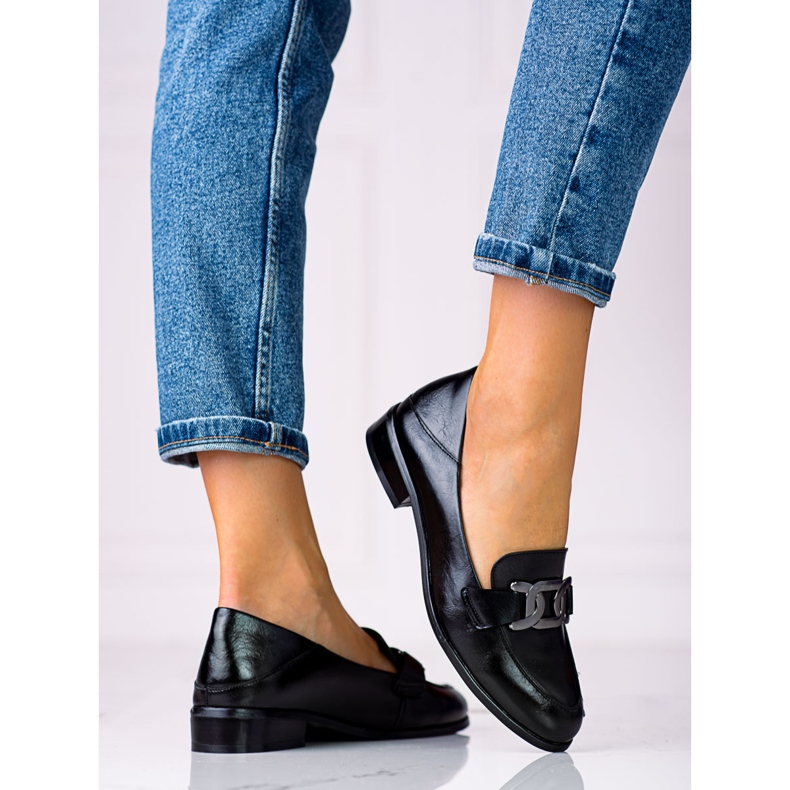 Elegantní dámské mokasíny s řetízkem Vinceza black černý 1
