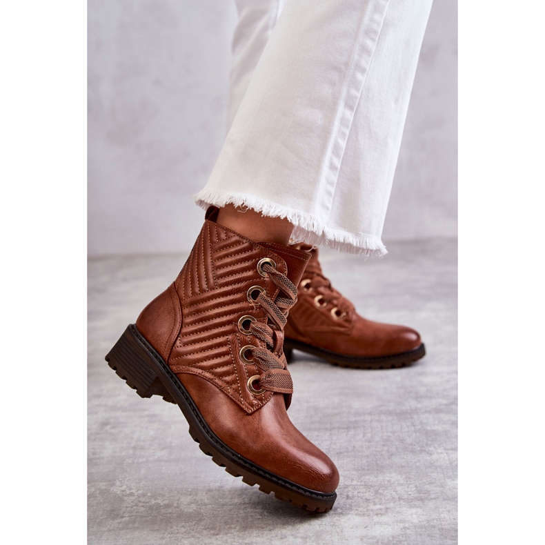 PG1 Kožené Prošívané Kozačky S Hnědým Oteplením Torino 1