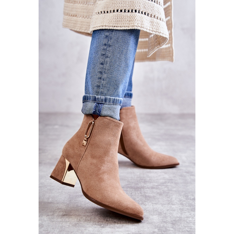 PS1 Semišové kozačky na sloupku s béžovým zdobením Erine 1