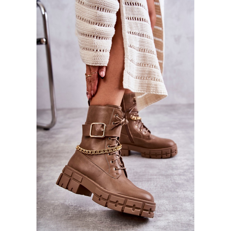 PG1 Módní dělnické boty s hnědým řetízkem Solesso 2 PG1 Módní dělnické boty s hnědým řetízkem Solesso 2