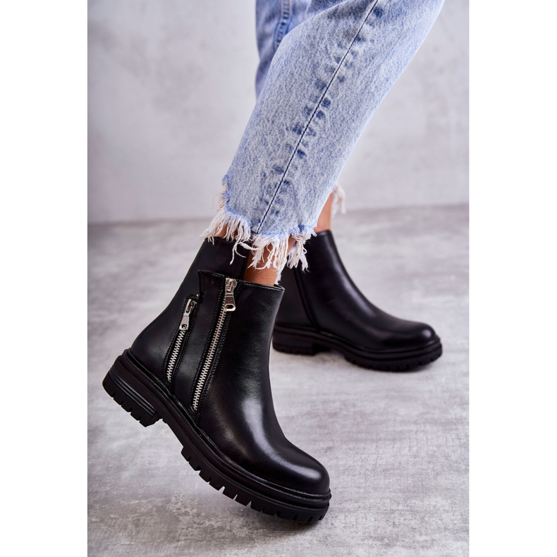 PG1 Dámské kožené kozačky se zipem černá Navarra černý 2