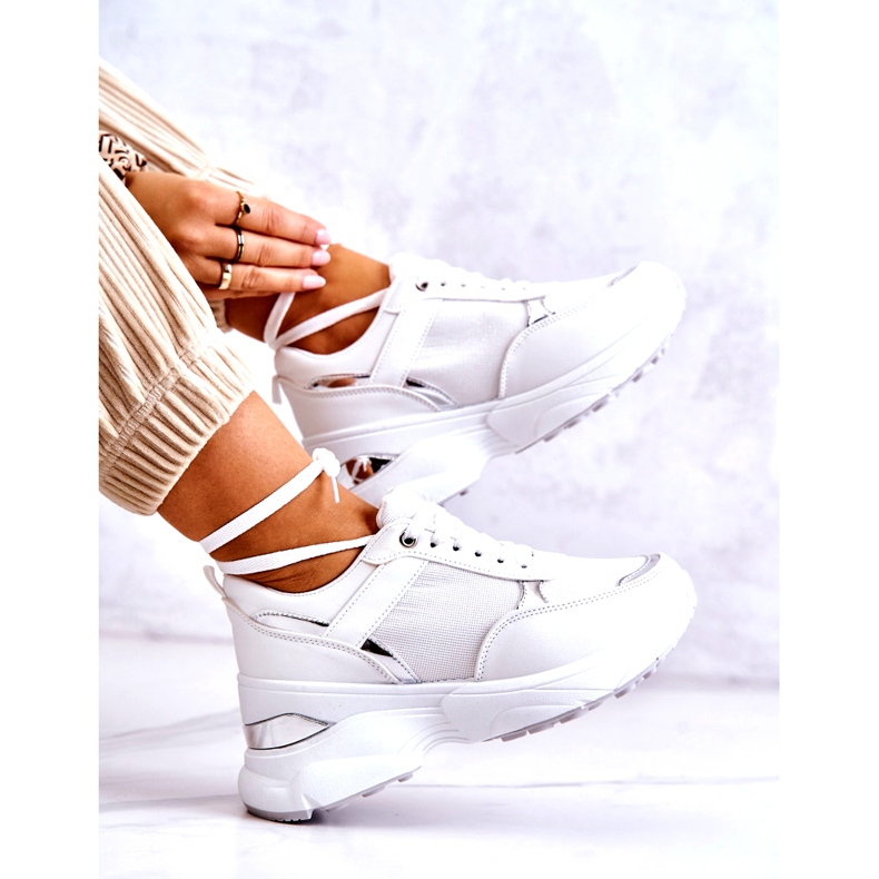 PG1 Dámské lesklé sportovní boty na klínku, bílá aktivita bílý 5