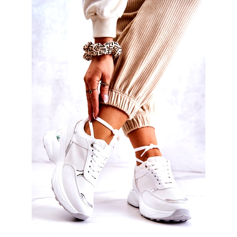 PG1 Dámské lesklé sportovní boty na klínku, bílá aktivita bílý 2