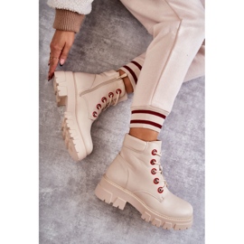 PG1 Kožené Boty Pracovníci Na Béžový Messa Zip 1