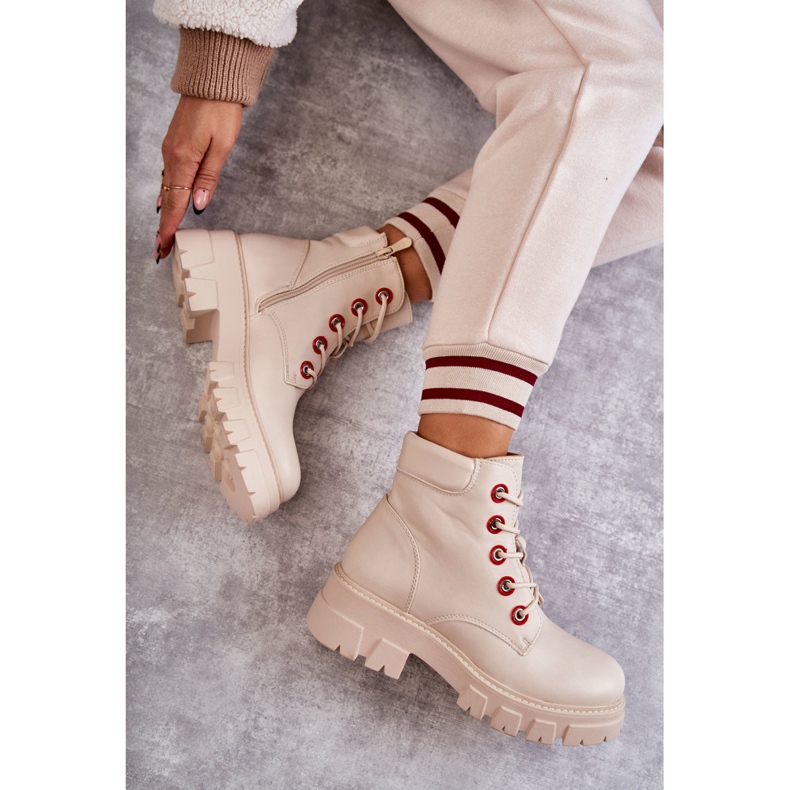 PG1 Kožené Boty Pracovníci Na Béžový Messa Zip 1