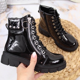 Černé černé lakované zateplené kozačky Vinceza pro dívky černá 1