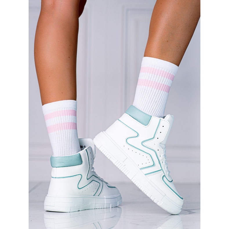 Dámské tenisky High Shelovet vyrobené z ekologické bílé a zelené kůže bílý zelená 1