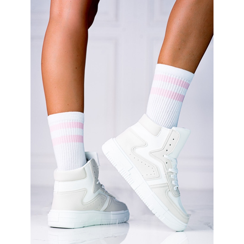 Dámské tenisky High Shelovet vyrobené z ekologické bílé a šedé kůže bílý šedá 1