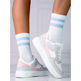 Dámské šněrovací tenisky na platformě Shelovet z ekologické kůže v bílé a šedorůžové barvě bílý vícebarevný 1